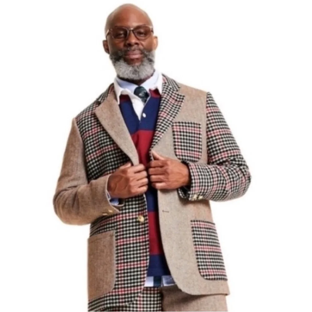 Rowing Blazers Brown, Black & Red Mixed Plaid Patchwork Blazer - Picture 13 of 15